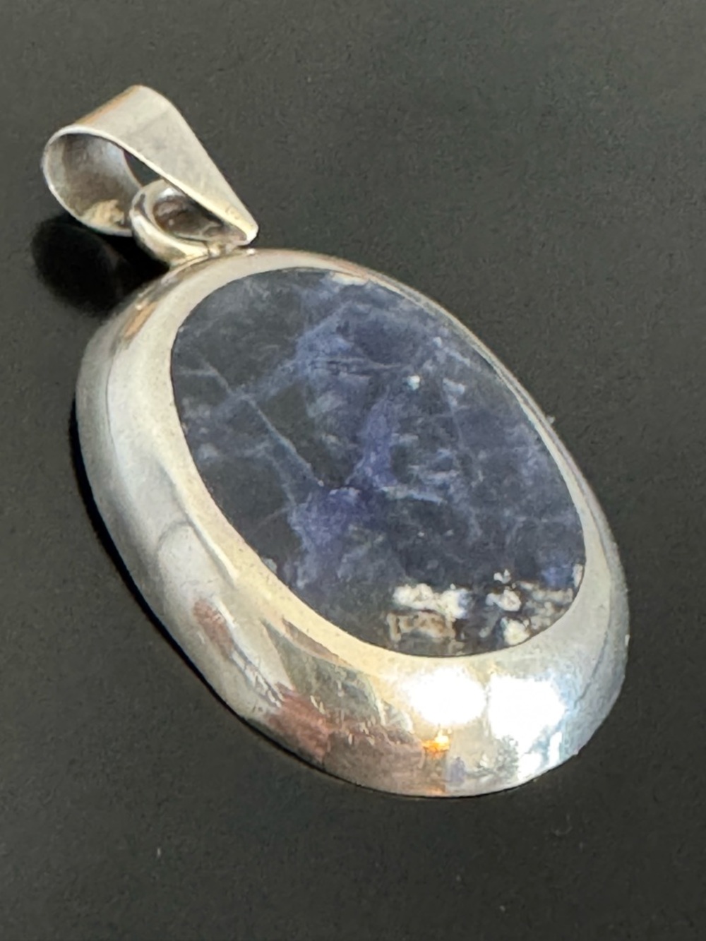 Vintage Taxco Mexico Sterling Silver Sodalite Pendant - Large Oval 925